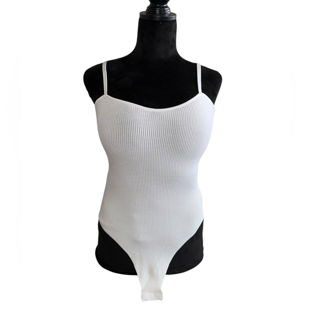 Gianni Bini Ribbed Strappy Bodysuit, White, Small
